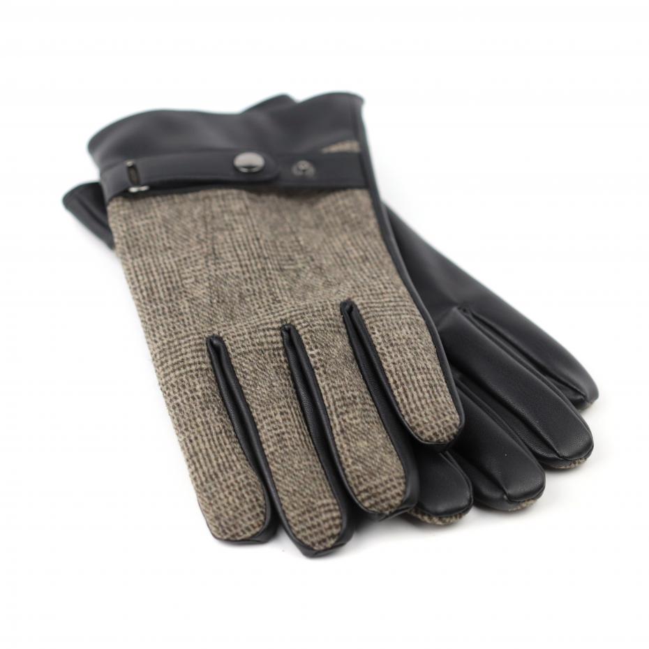 Brown Prince of wales check Vegan leather men's gloves